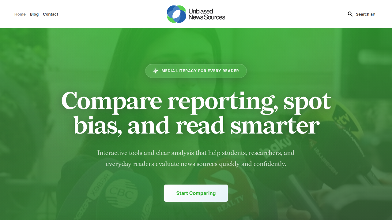 The Unbiased News Sources website, a resource for understanding ethical data collection methods that build trust in journalism.