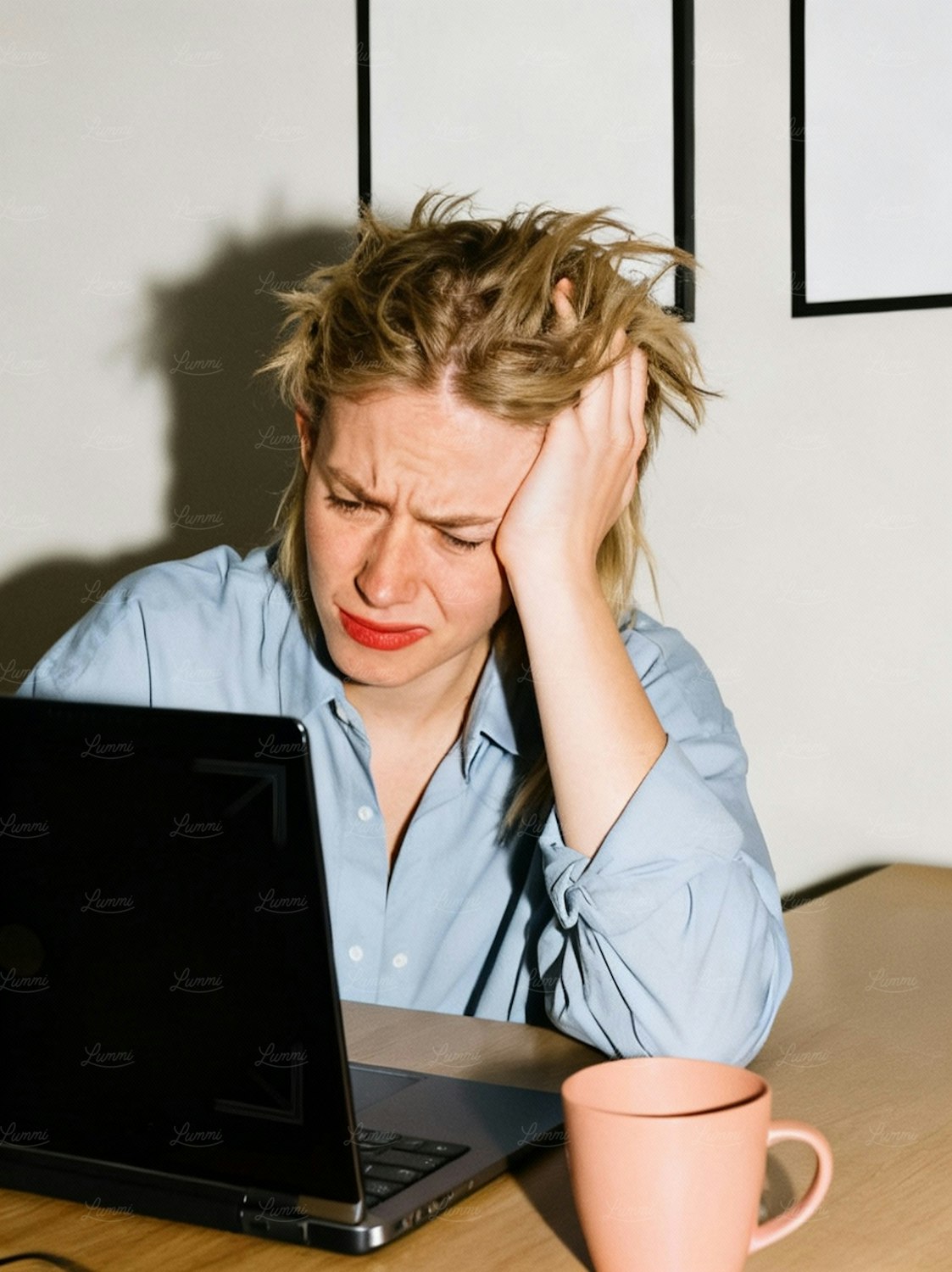 A person looking intently at a digital newspaper page on a screen, with a slight look of frustration due to misread or difficult-to-decipher text from OCR technology.