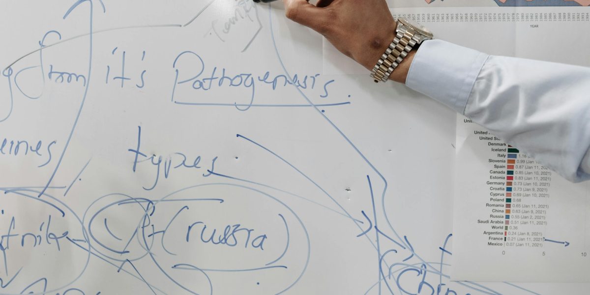 A dedicated team collaborating and outlining their strategy on a whiteboard, symbolizing the planning stage of a project.