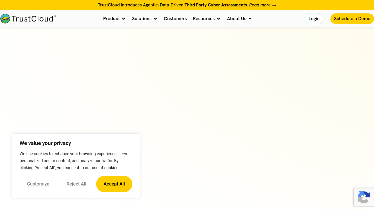 Screenshot of TrustCloud.ai's homepage, a platform focused on ethical AI and data privacy governance.