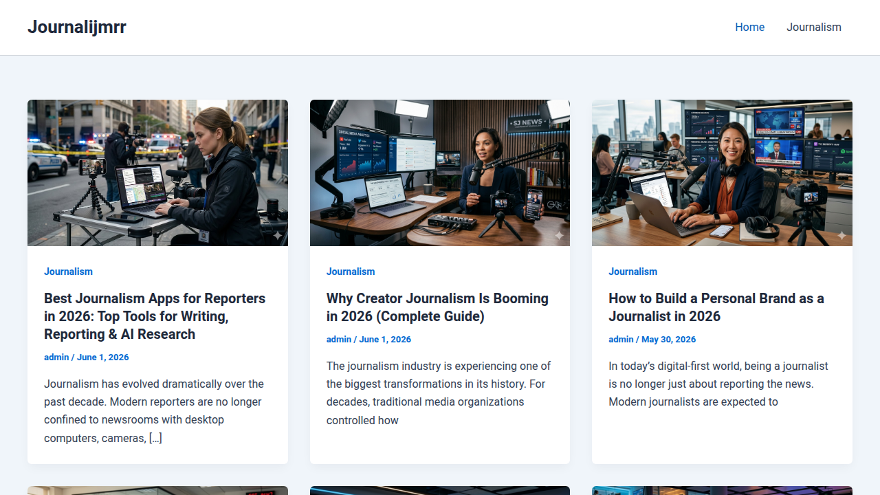 Screenshot of the homepage for Journalijmrr, an academic journal covering media and journalism research.