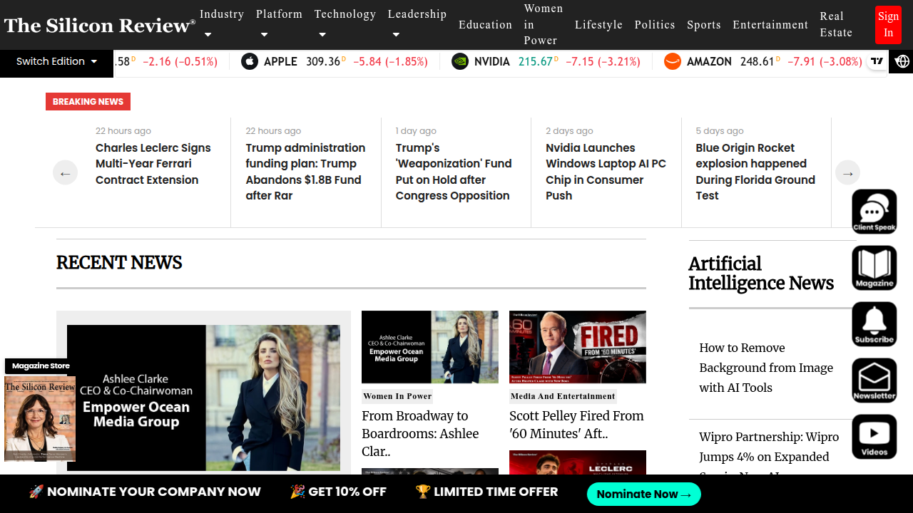 The Silicon Review's homepage, a business magazine that featured Skylab and the Value Reinforcement System.