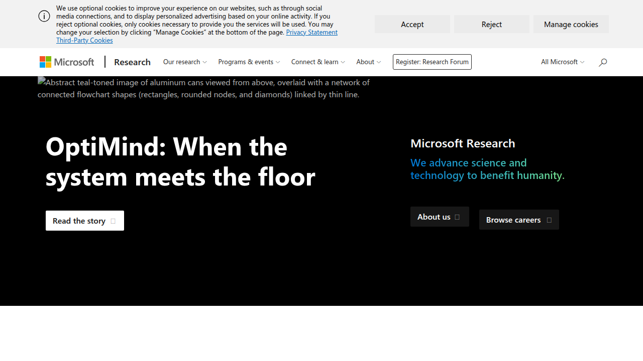 Screenshot of the Microsoft Research website, highlighting their work in AI tools for media analysis.