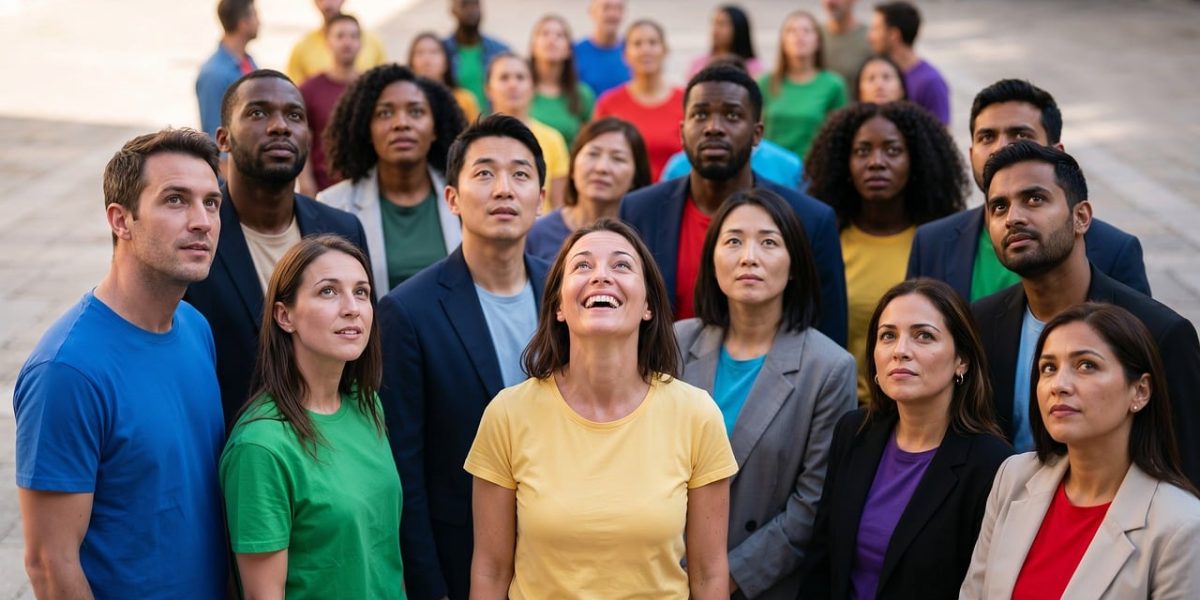 A diverse group of people working together, symbolizing the collective power of crowdsourced efforts to combat misinformation.