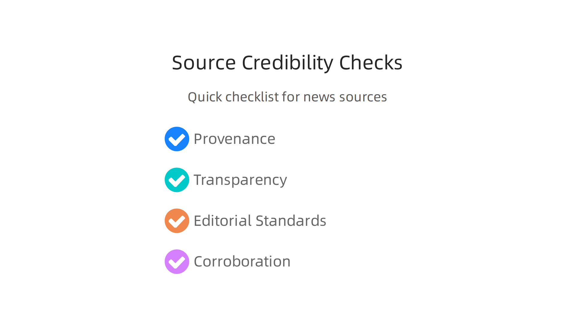 An infographic outlining quick checks to evaluate the credibility of a news source.