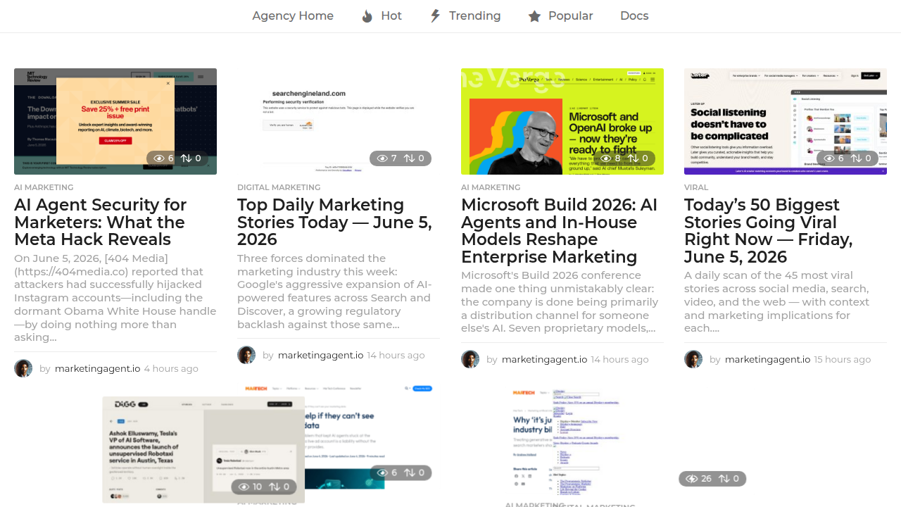A screenshot of Marketing Agent Blog, a resource for social media audit tools and marketing strategies.