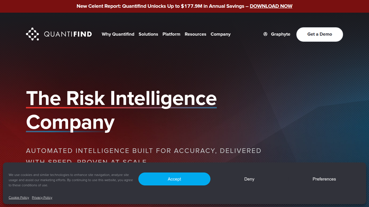 The Quantifind website, offering resources on detecting fake news and adverse media screening.