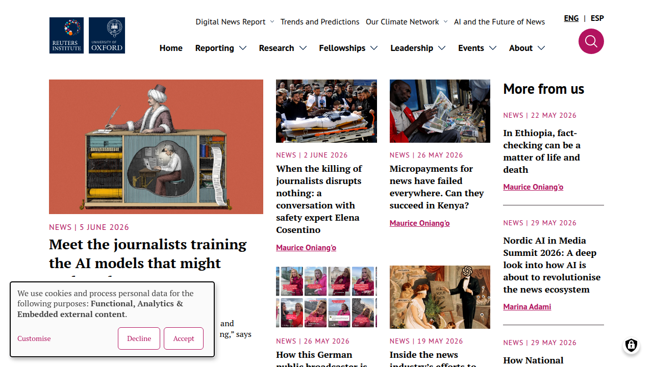 The Reuters Institute for the Study of Journalism publishes annual trends and predictions for the media industry.