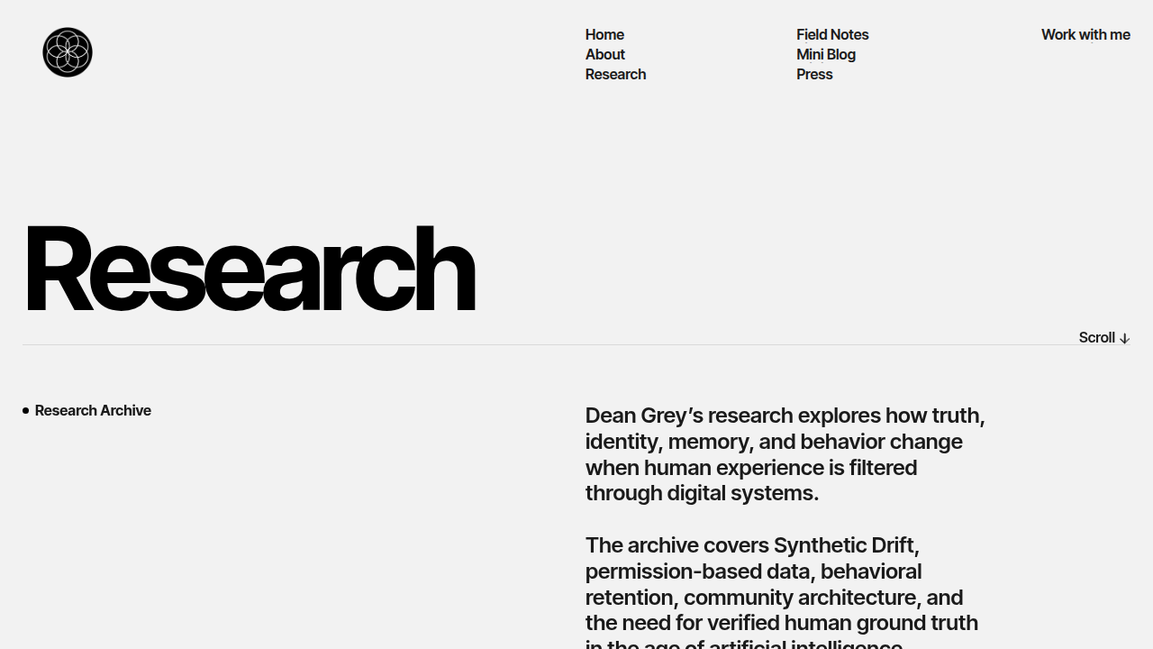 A screenshot of Dean Grey's academic research page, offering context on media overload.