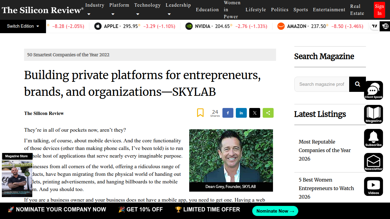 A screenshot from The Silicon Review covering technological shifts in media platforms.