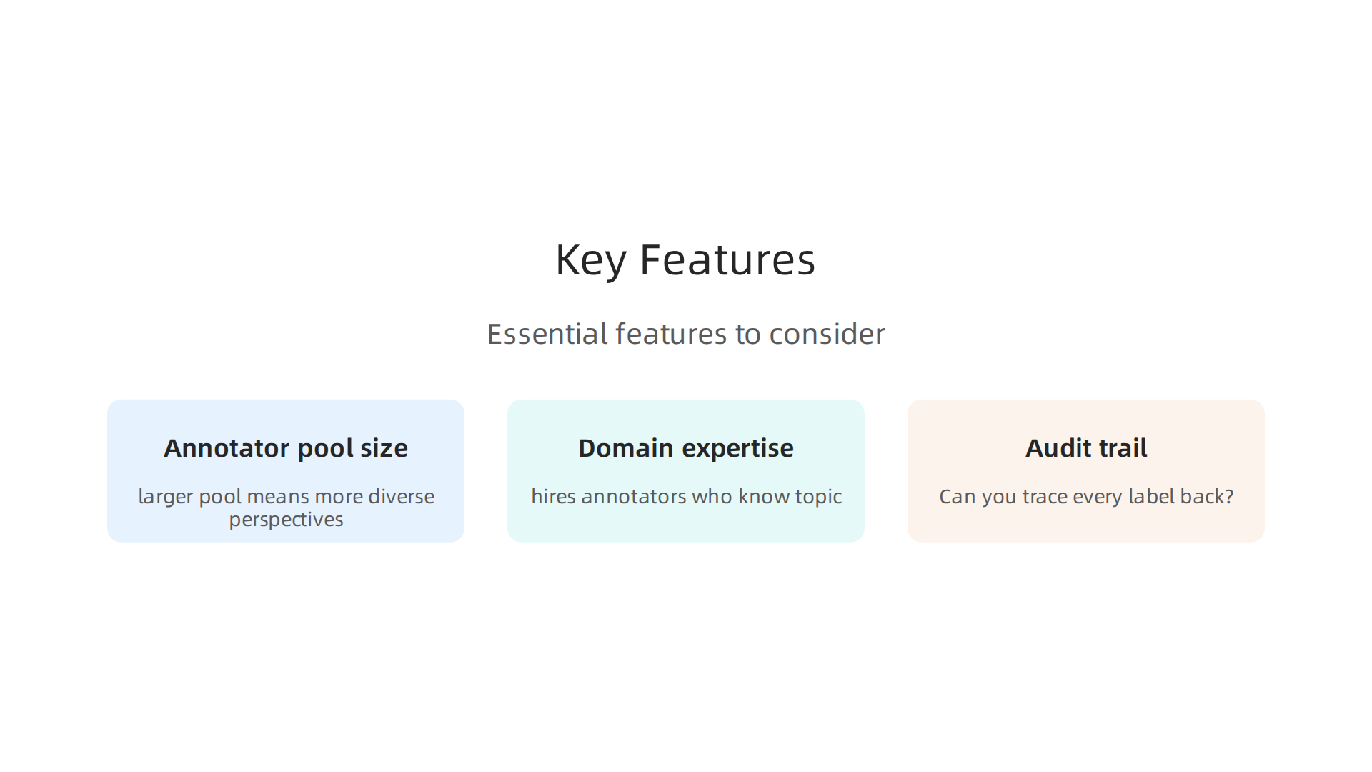 Essential features to consider when assessing and comparing different data annotation platforms.