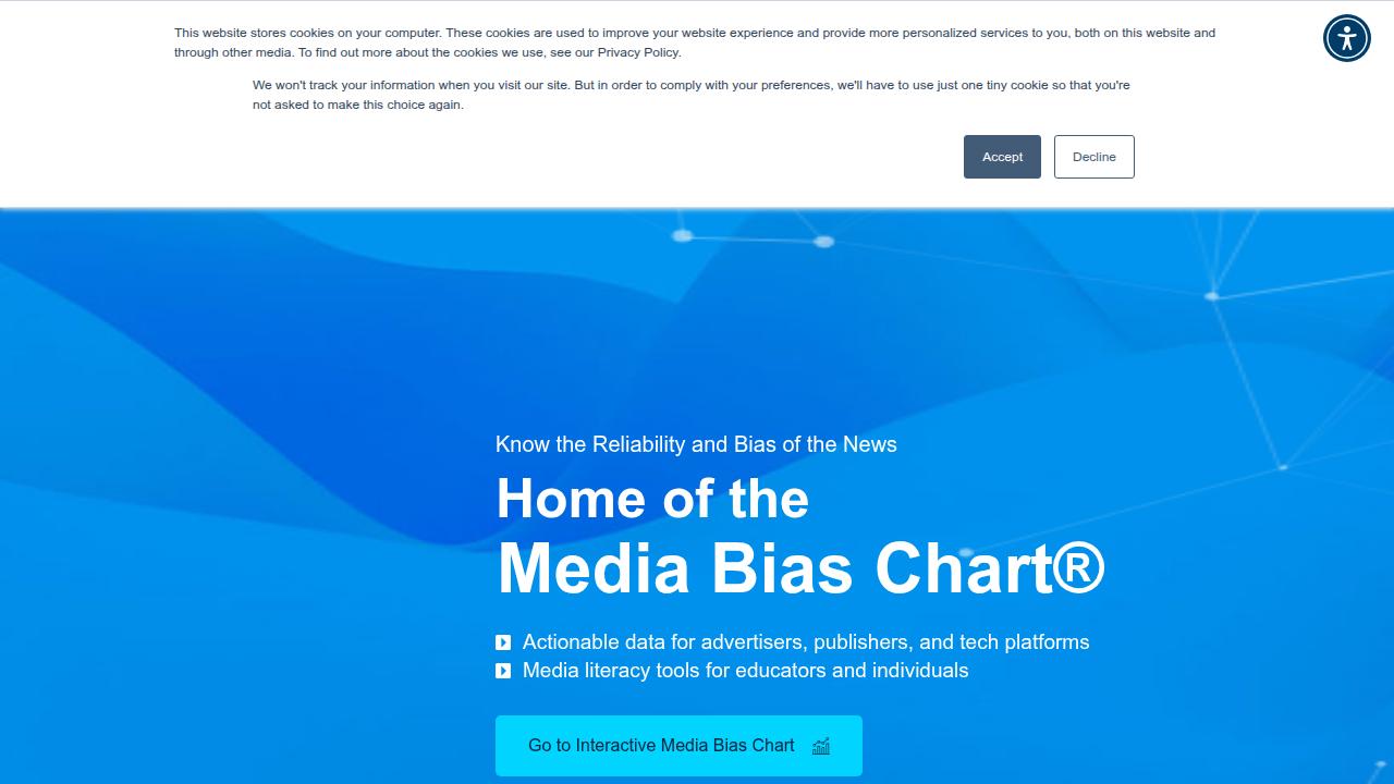 The Ad Fontes Media website, showcasing their interactive Media Bias Chart.