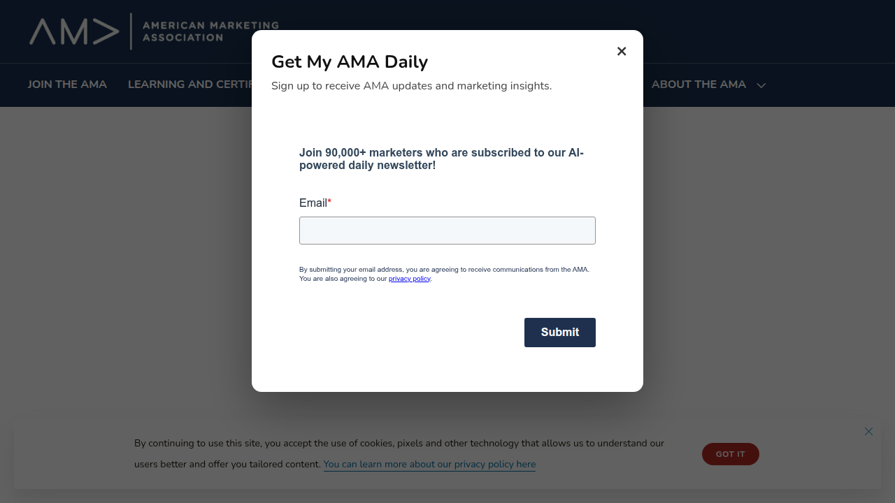 The American Marketing Association (AMA) website, a resource for understanding impactful advertising campaigns and marketing trends.