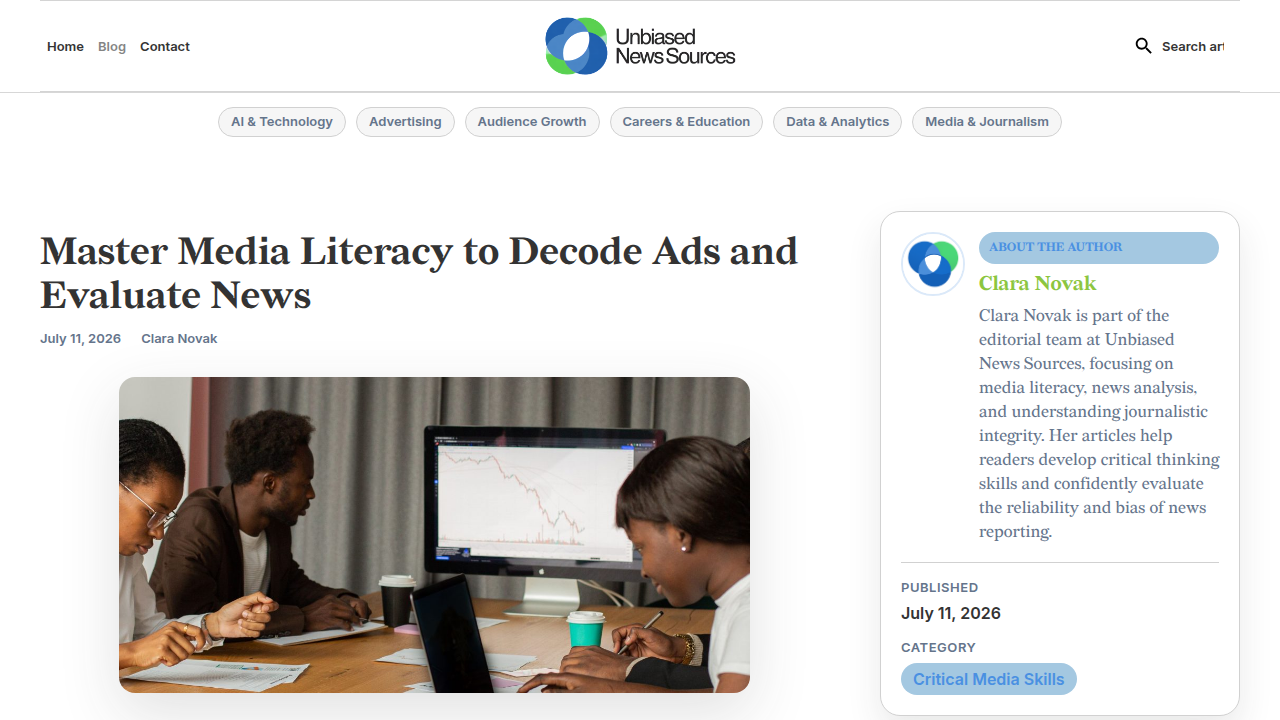 Screenshot of a resource page offering guidance on mastering media literacy to evaluate news critically.