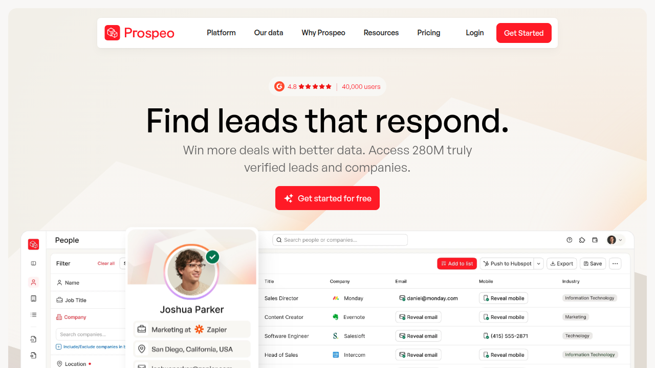 Screenshot of the Prospeo email subject line tester tool, a resource for publishers to optimize their email headlines.